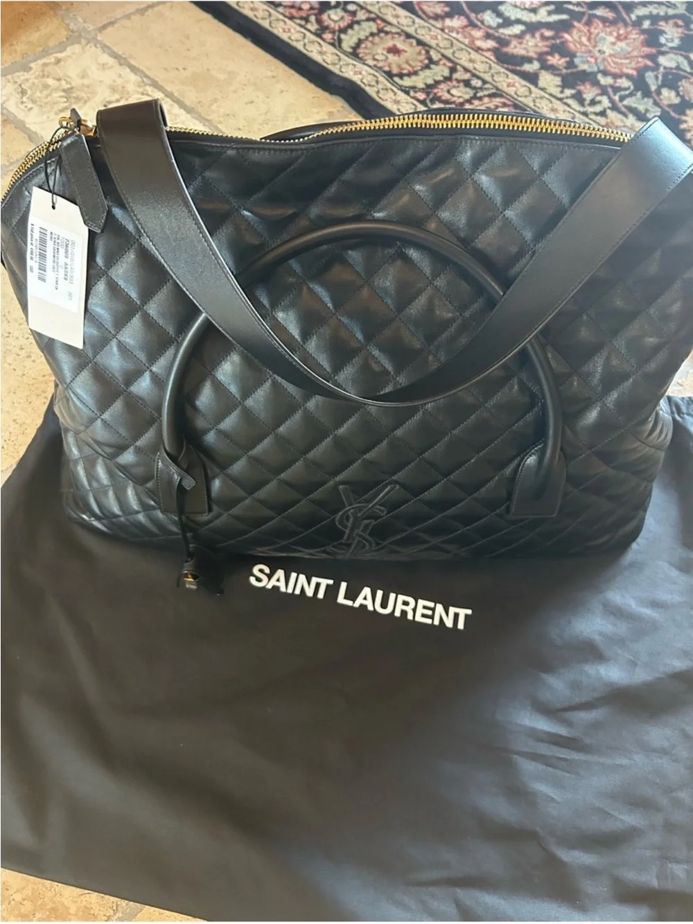 Saint Laurent YSL monogram, ES giant, quilted black, leather, travel bag, Italy